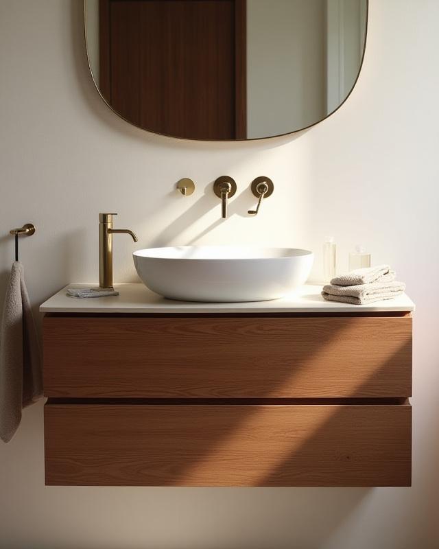 Mobile da bagno in legno massello su misura, con lavabo integrato, Airone Intaglio